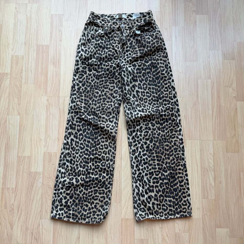H&M Leopard Print Wide Leg Denim Jeans Womens Size 2